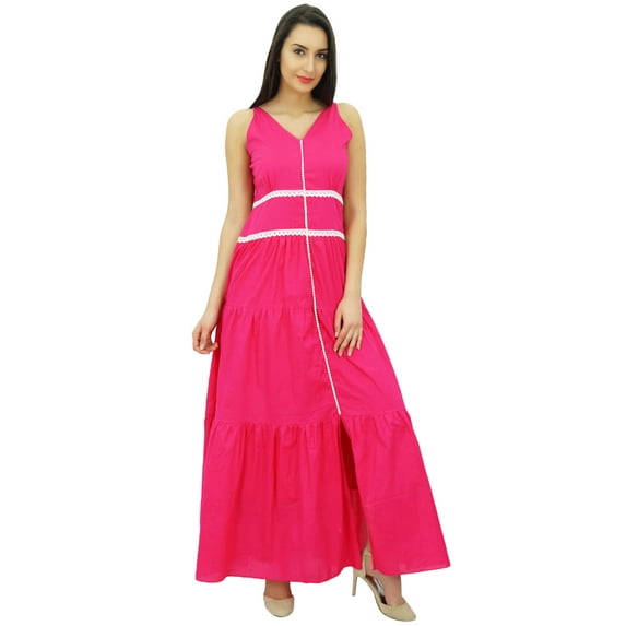 Bimba Women's V-Neck Casual Maxi Cotton Dress Sleeveless Summer Lace Dress