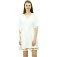 thumbnail image 1 of Bimba Women's V-Neck Tassel Kaftan Short Drawstring Waist Caftan Beachwear Coverup Dress, 1 of 8