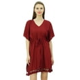 thumbnail image 1 of Bimba Women's V-Neck Tassel Kaftan Short Drawstring Waist Caftan Beachwear Coverup Dress, 1 of 9