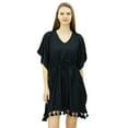 thumbnail image 1 of Bimba Women's V-Neck Tassel Kaftan Short Drawstring Waist Caftan Beachwear Coverup Dress, 1 of 9