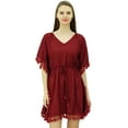 thumbnail image 1 of Bimba Women's V Neck Tassel Kaftan Short Rayon Caftan Designer Beachwear Coverup Dress, 1 of 9