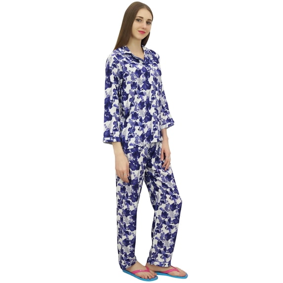 Bimba Women's White Button-Down Shirt With Elastic Waist Pajama Pants 2 Pcs-24
