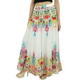 thumbnail image 1 of Bimba Women's White Floral Printed Cotton Elastic Waist Designer Skirt-S, 1 of 2