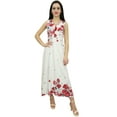 thumbnail image 1 of Bimba Women's White Maxi Dress Floral Print Sleeveless V-Neck Holiday Dress-4, 1 of 6