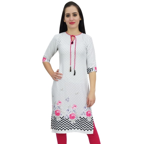 Bimba Women's White Moss Georgette Kurti Summer Wear Printed Tunic Kurta-6