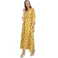 thumbnail image 1 of Bimba Women's Yellow Floral Printed Beach Long Coverup Maxi Dress Caftan-4, 1 of 5