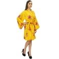 thumbnail image 1 of Bimba Women's Yellow Full Sleeve Kimono Robe With Belt Bridal Cover Up Wrap - 8, 1 of 4