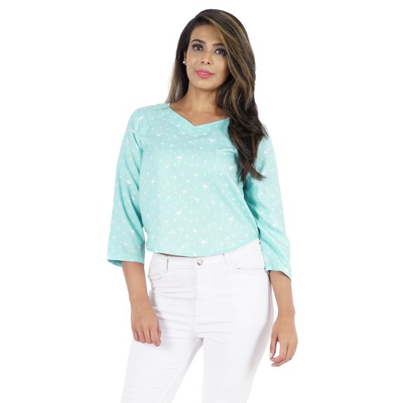 Bimba Womens 3/4th Sleeve Short Top Sweetheart Neck Top Printed Summer Blouse