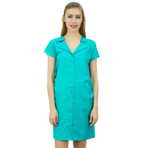 Bimba Womens Aqua Blue Long Shirt Getting Ready Buttondown Night Sleepdress-12