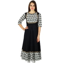 Bimba Womens Black Anarkali Kurta Long Maxi Kurti 3/4 Sleeve Ethnic Clothing