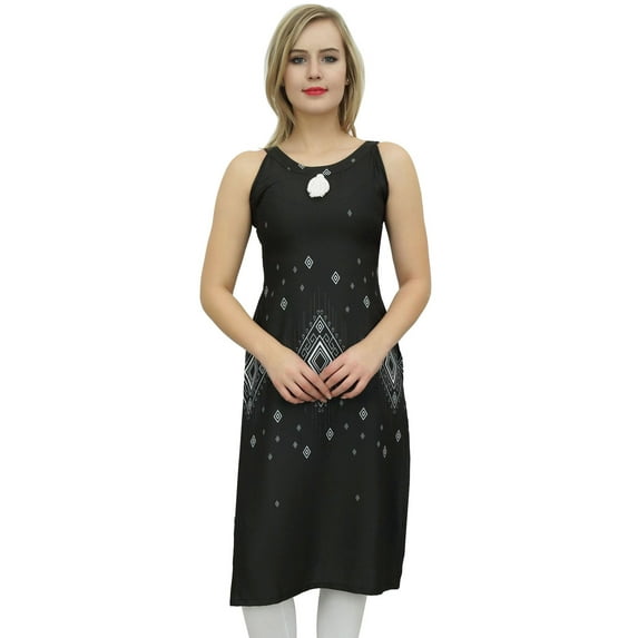 Bimba Womens Black Moss Georgette Kurti With Tassel Summer Wear Tunic Blouse-4