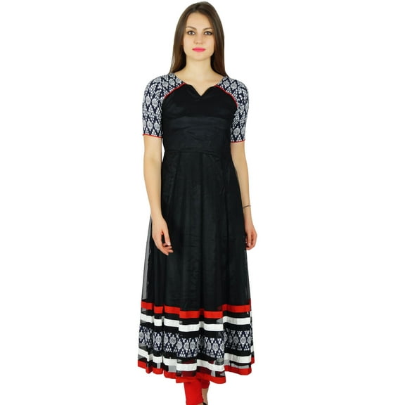 Bimba Womens Black Net Anarkali Kurta Chic Style Kurti Long Formal Party Dress