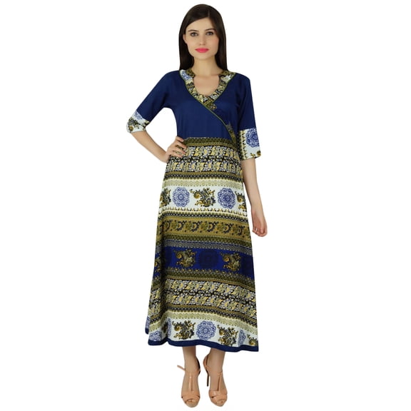 Bimba Womens Blue Anarkali Kurta Kurti Contemprory Chic Style Indian Long Maxi Blouse