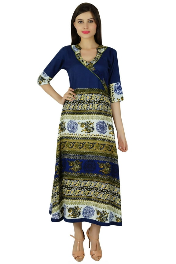 Womens Blue Anarkali Kurta Kurti Contemprory Chic Style Indian Long Maxi Blouse