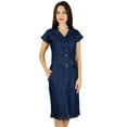 thumbnail image 1 of Bimba Womens Blue Denim Dress With Pocket Casual Cap Sleeve Chic Bodycon Dresses, 1 of 10