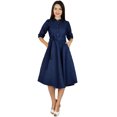 thumbnail image 1 of Bimba Womens Blue Denim Shirt Dress With Pockets 3/4 Sleeve Casual Midi Dresses, 1 of 4
