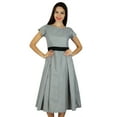 thumbnail image 1 of Bimba Womens Cap Sleeves Dresses Polyester Cotton Pleated Shift Dress with Pockets Gray, 1 of 9