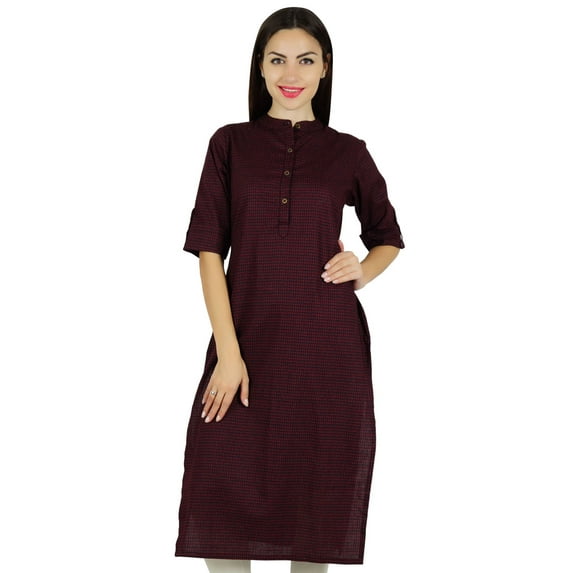 Bimba Womens Casual Cotton Kurti 3/4 Sleeve Formal Kurta Straight Tunic Blouse