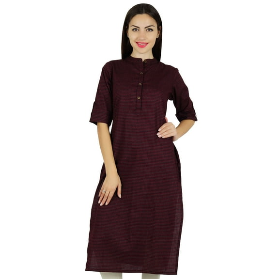 Bimba Womens Casual Cotton Kurti 3/4 Sleeve Formal Kurta Straight Tunic Blouse