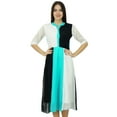 thumbnail image 1 of Bimba Womens Classic Mandarin Collar Shift TriColor Midi Summer Chic Dresses, 1 of 6