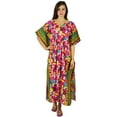 thumbnail image 1 of Bimba Womens Cotton Kaftan Long Maxi Pannel Printed Caftan Smocked Waist Night Wear Coverup Dress, 1 of 7