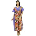 thumbnail image 1 of Bimba Womens Cotton Kaftan Long Pannel Kimono Caftan Drawstring Waist Night Wear, 1 of 7
