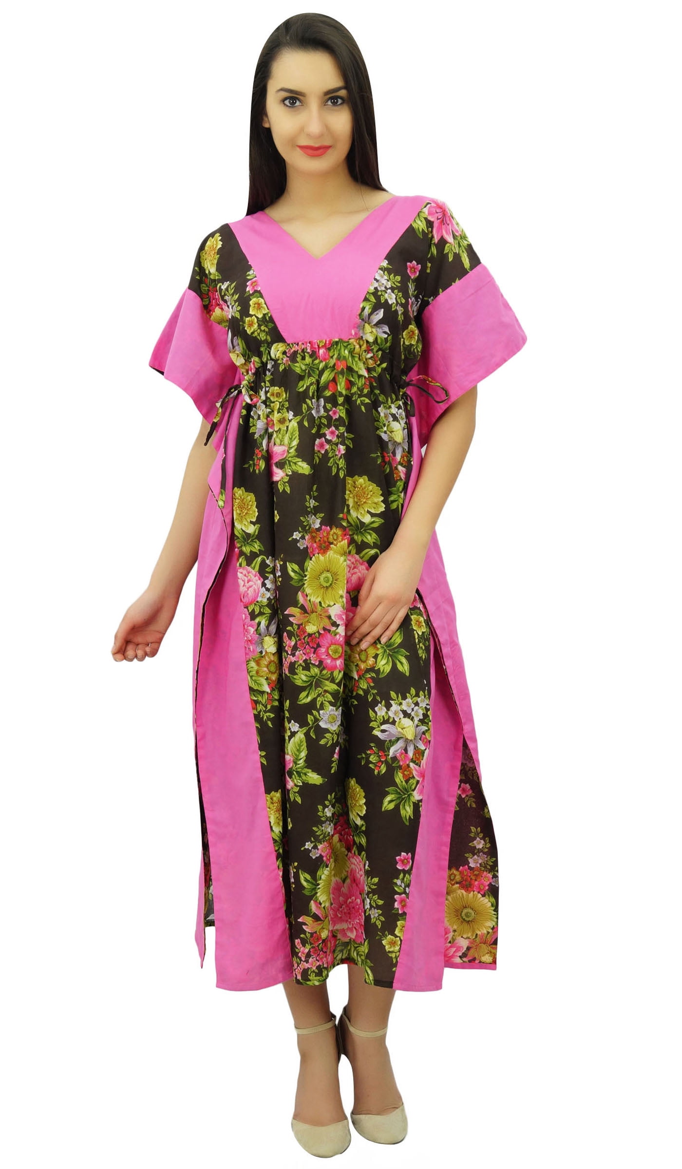 white christmas dresses Shop Ajrakh Ebony Pure Cotton Kaftan Night Dress For Women – 9shines label main image 1
