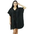thumbnail image 1 of Bimba Womens Cotton Kaftan Short Caftan Sheer Lace Front Beach Coverup, 1 of 9