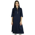 thumbnail image 1 of Bimba Womens Cotton Trendy Kurta Kurti 3/4 Sleeve Tunic With Pockets Blouse, 1 of 8