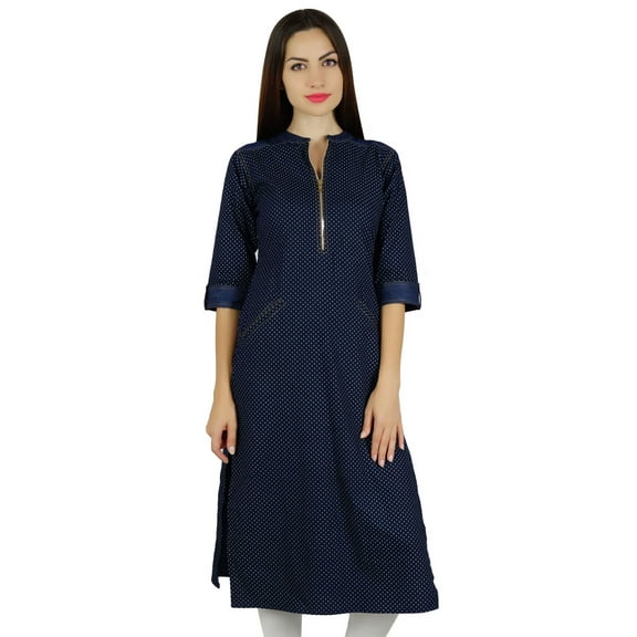 Bimba Womens Cotton Trendy Kurta Kurti 3/4 Sleeve Tunic With Pockets Blouse