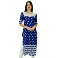 thumbnail image 1 of Bimba Womens Designer Blue Cotton Kurta Long Straight Kurti Classic Chic, 1 of 8