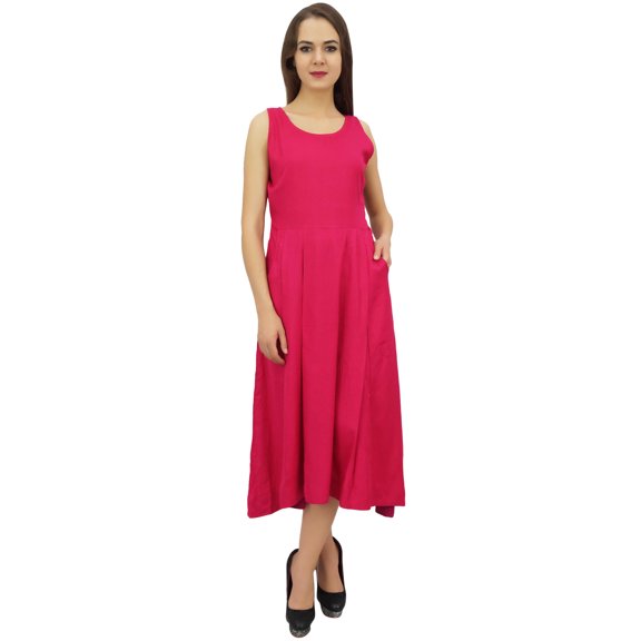 Bimba Womens Designer Rayon Dress With Pockets Solid Crimson Maxi With Scarf - 16