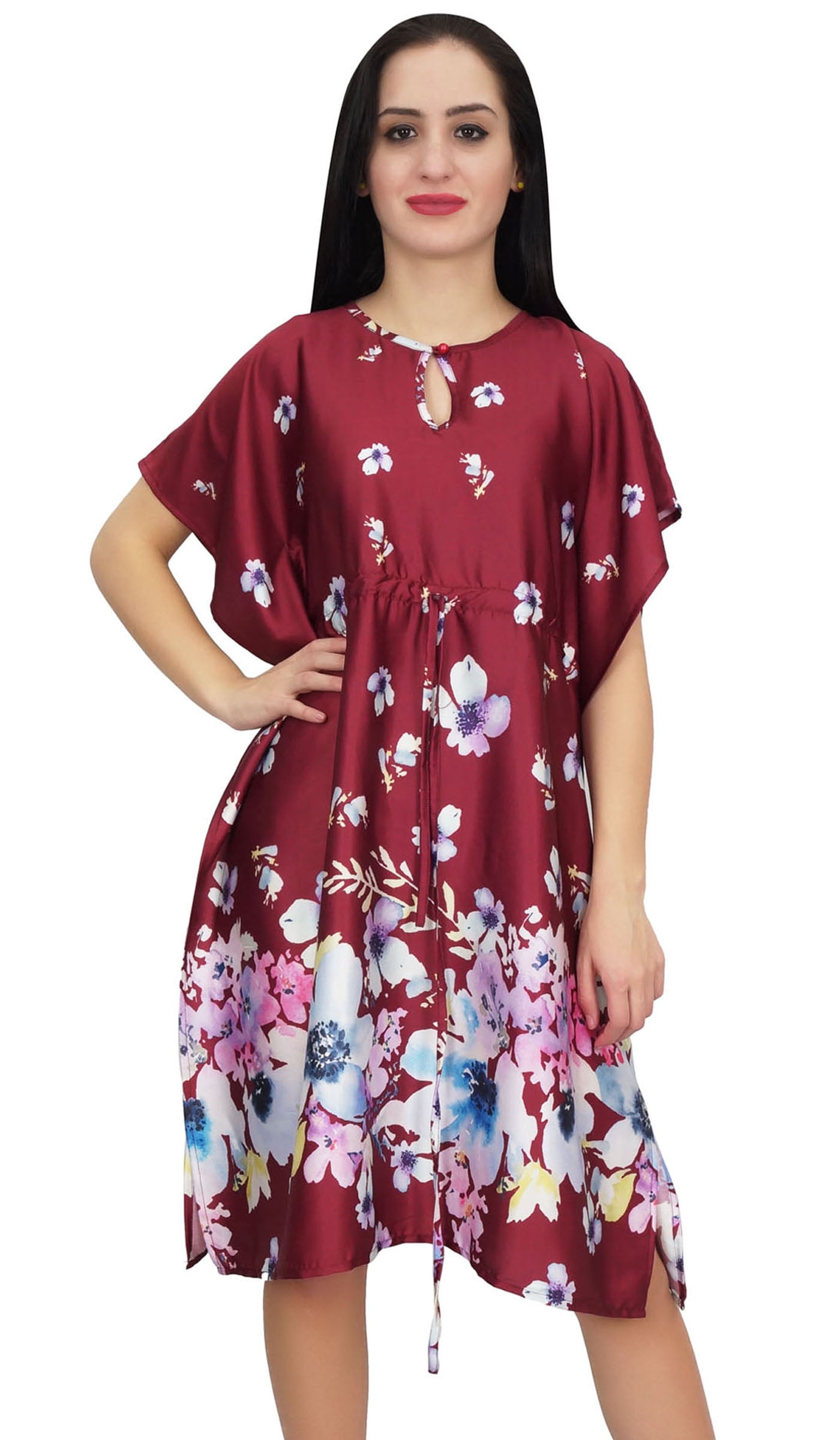BOTCAM Abito Floreale Spalato Baggy Lungo Scollo A V Hem Caftano Donne Senza Maniche Stampate Vestiti Delle Donne Vestito Da Donna Grandi Dimensioni Bianco Xl 121098800