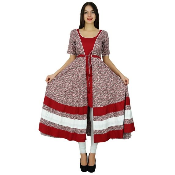 Bimba Womens Drawstring Waist Anarkali kurta Printed Kurti Designer Blouse