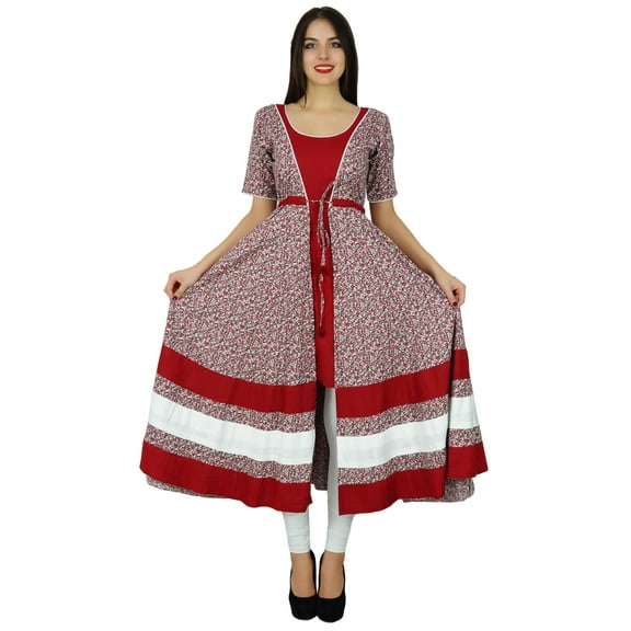 Bimba Womens Drawstring Waist Anarkali kurta Printed Kurti Designer Blouse