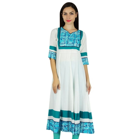 Bimba Womens Flaired Anarkali Kurta Kurti 3/4 Sleeve Trendy Chic Indian Blouse