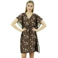 thumbnail image 1 of Bimba Womens Floral Brown Satin Kimono Bridesmaid Drawstring Cover Up Kaftan-8, 1 of 9