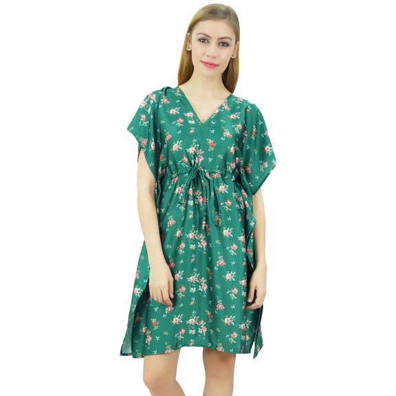 Bimba Womens Floral Green Satin Kimono Bridesmaid Drawstring Cover Up Kaftan-10