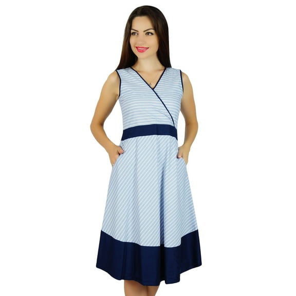 Bimba Womens Formal Wear Polyester Cotton Shift Dress with Pockets Work Wear Blue