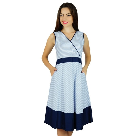 Bimba Womens Formal Wear Polyester Cotton Shift Dress with Pockets Work Wear Blue