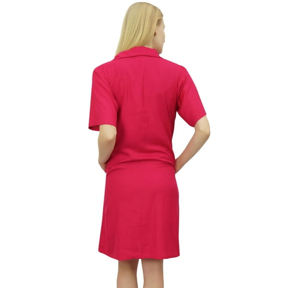 Bimba Womens Fuchsia Pink Notched Collar Button Down Sleepshirt With Pockets-4