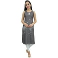 thumbnail image 1 of Bimba Womens Gray Moss Georgette Kurti With Tassel Summer Wear Tunic Blouse-4, 1 of 5