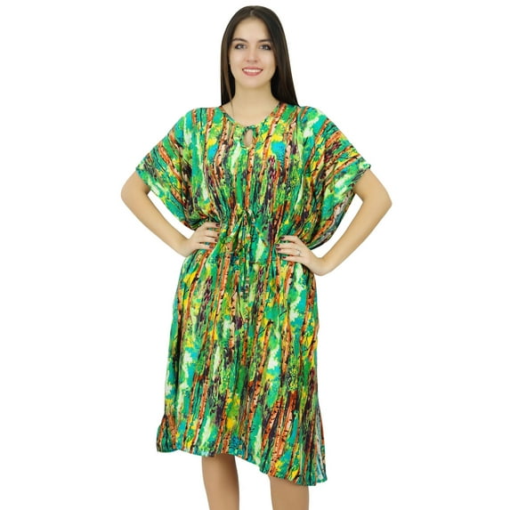 Bimba Womens Green Forest Print Rayon Caftan Beach Cover Up Sleep Wear Kaftan Dress