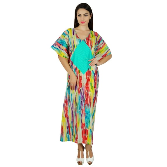 Bimba Womens Kimono Sleeve Long Maxi Kaftan Multicolor Cotton Caftan Coverup Night Wear