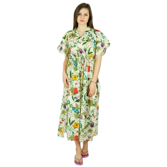 Bimba Womens Long Cotton Maxi Kaftan Drawstring Caftan Night Wear Coverup Dress