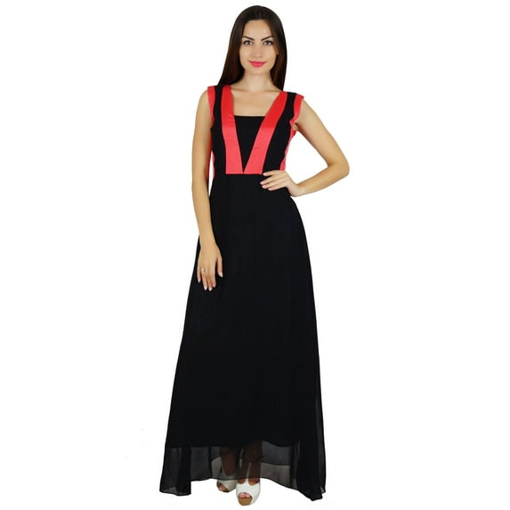 Bimba Womens Long Maxi Gown Sheer Georgette Dress Classy Chic Clothing