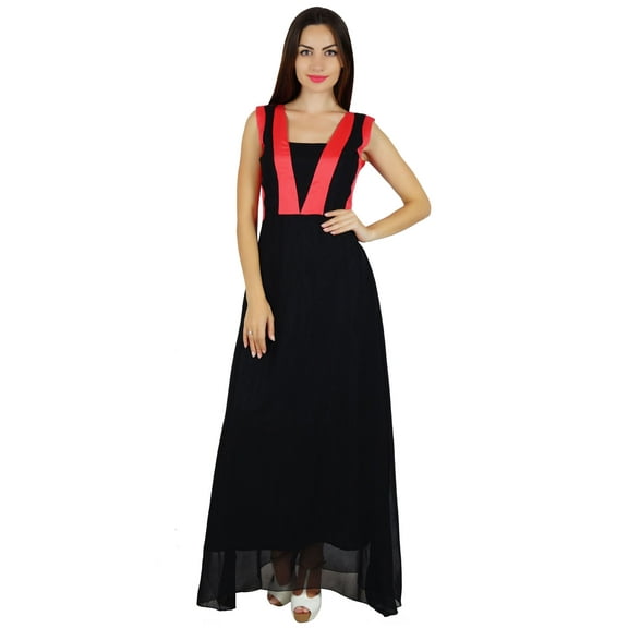 Bimba Womens Long Maxi Gown Sheer Georgette Dress Classy Chic Clothing