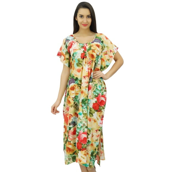Bimba Womens Long Maxi Nightwear Kaftan Printed Caftan Gown With Elastic Back