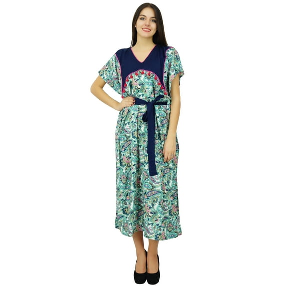 Bimba Womens Long Polyester Kaftan With Belt Designer Beach Cover Up Caftan Maxi Dress