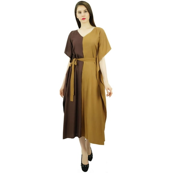 Bimba Womens Long Rayon 2 Colours Kaftan With Belt Designer Beach Cover Up Caftan Maxi Dress